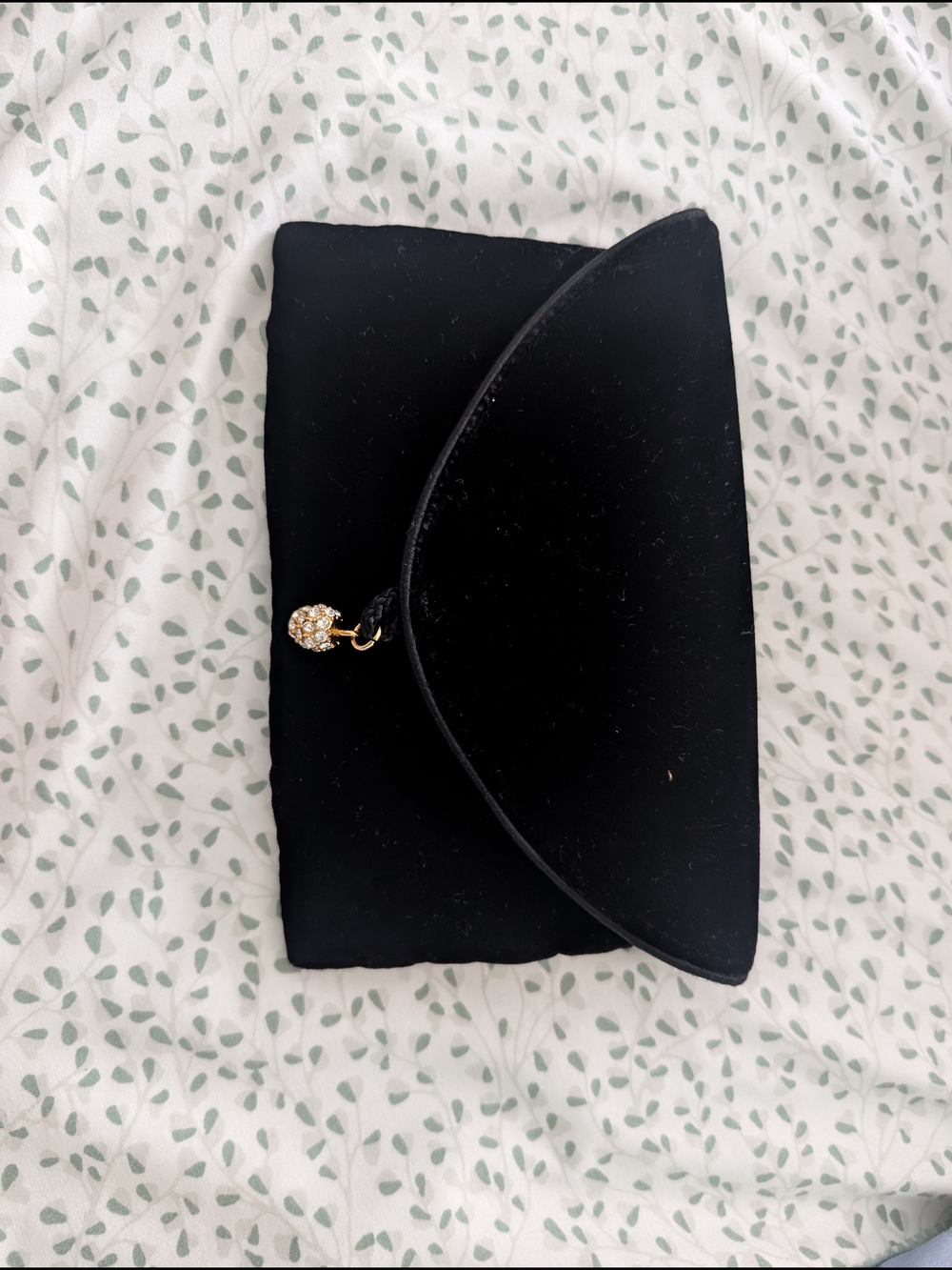 Carolyne Barton Black Velvet Envelope Clutch with Crystal Charm